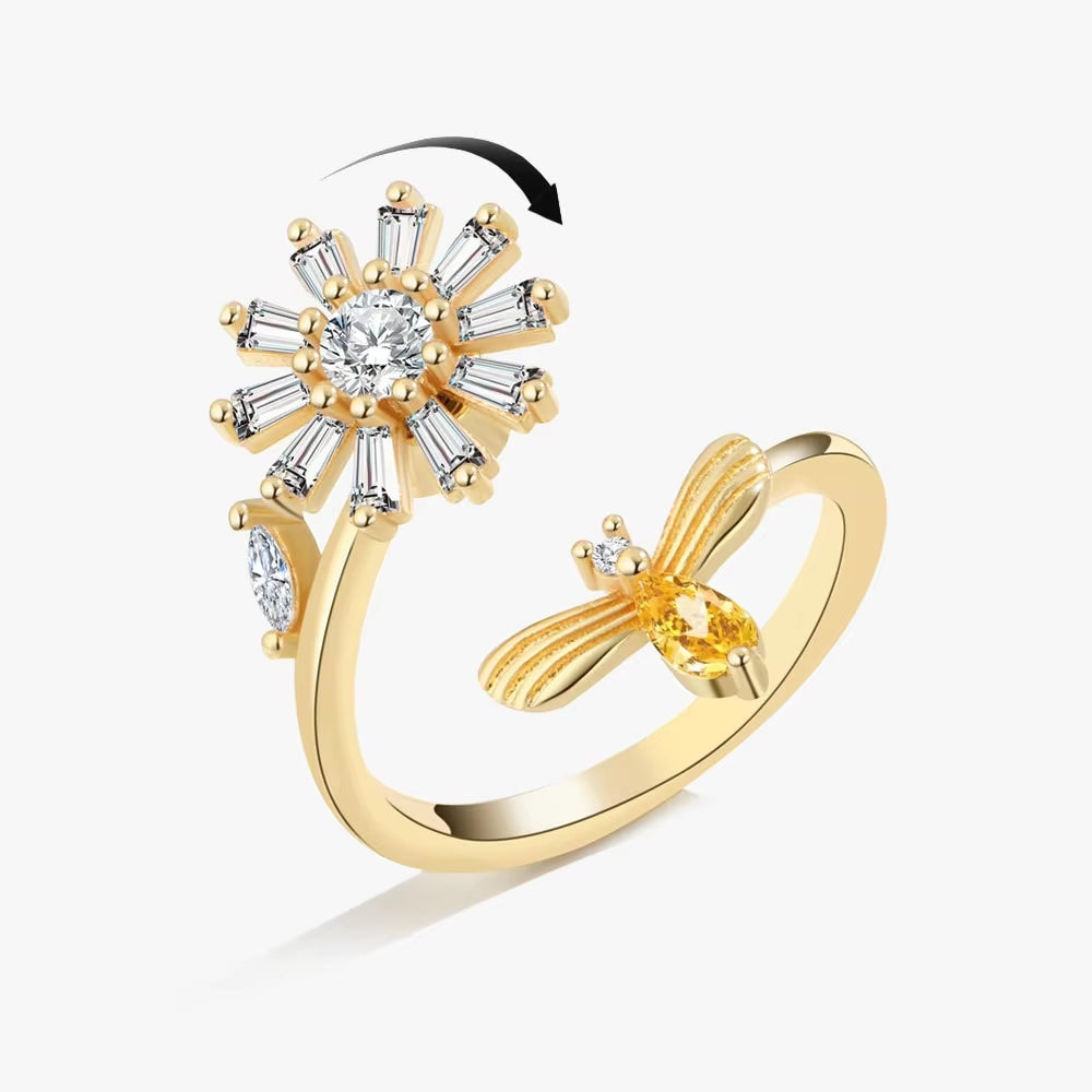 Fidget Spinner Ring Anxiety for Women Multiple Crystal Flower Eye Butterfly Animal Ring Rotate anti Stress Wedding Jewerly