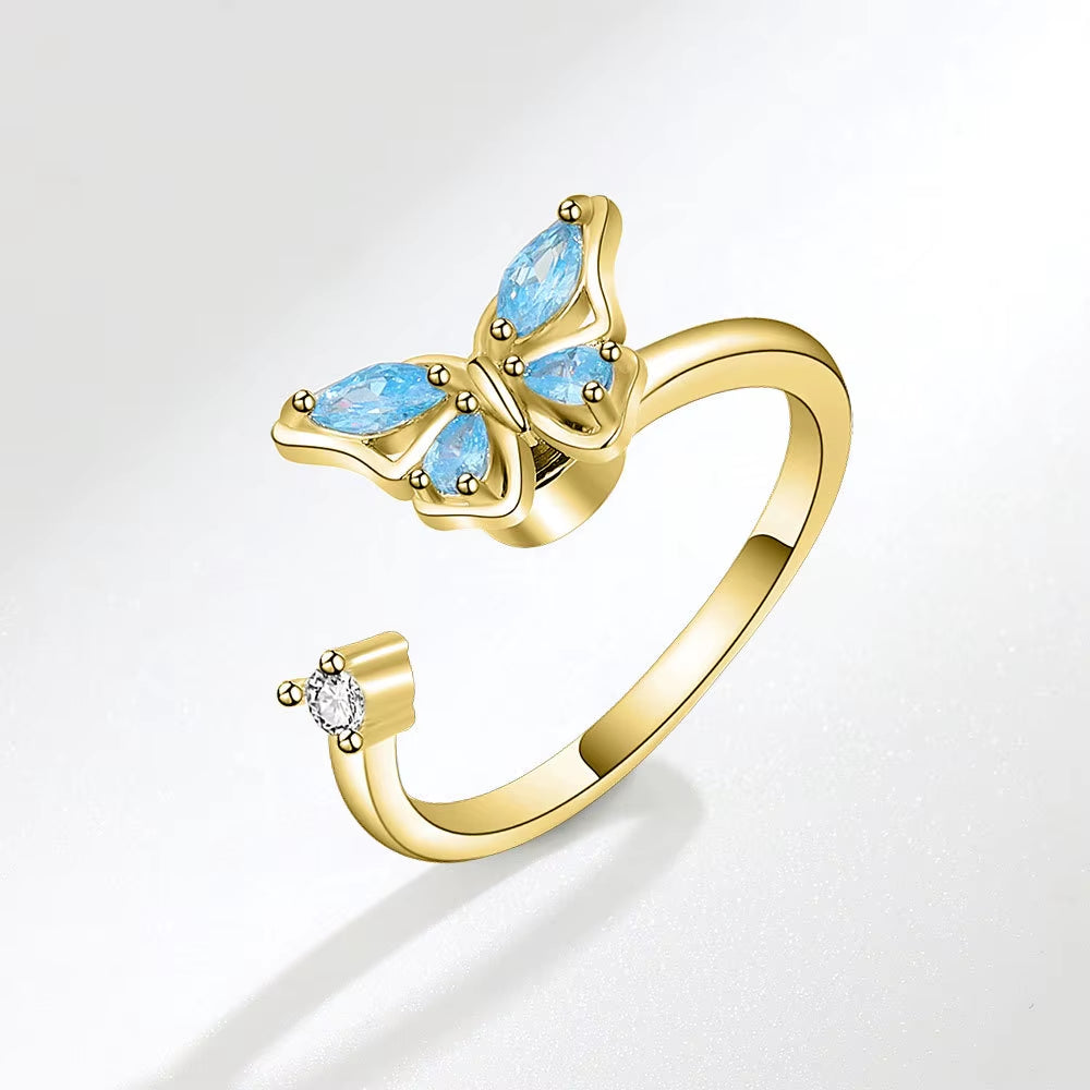 Fidget Spinner Ring Anxiety for Women Multiple Crystal Flower Eye Butterfly Animal Ring Rotate anti Stress Wedding Jewerly