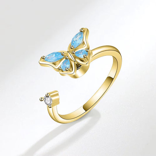 Fidget Spinner Ring Anxiety for Women Multiple Crystal Flower Eye Butterfly Animal Ring Rotate anti Stress Wedding Jewerly